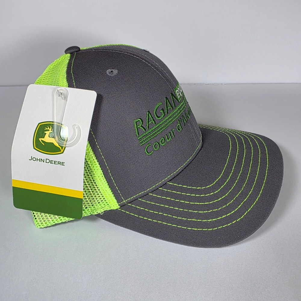 John Deere Ragan Equipment Coeur d'Alene Idaho Trucker Hat Snapback Grey Neon - Picture 3 of 5